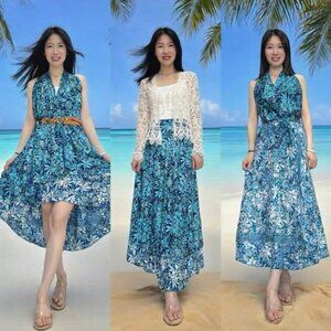 NWOT Magic wrap reversible skirt dress silk double layer Hawaii vacation beach